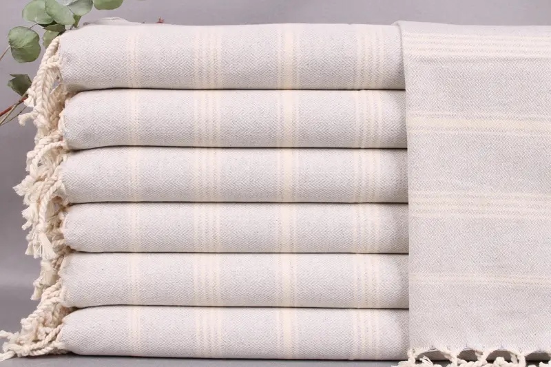Personalized Turkish Hand Towel, Embroidered, Light Gray, Striped, 24x38 Inches