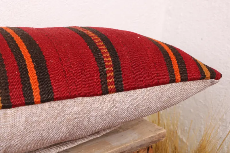 Luxury Pillow Cover, Handmade Rug Seat Pillow, Cushion, Kilim Rug Cushion, 12x36 Red Cushion Case, Boho Pillow, Gift Pillow, Vintage Kilim Pillow - 6