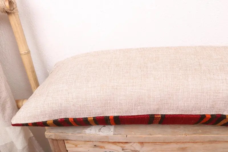 Luxury Pillow Cover, Handmade Rug Seat Pillow, Cushion, Kilim Rug Cushion, 12x36 Red Cushion Case, Boho Pillow, Gift Pillow, Vintage Kilim Pillow - 7