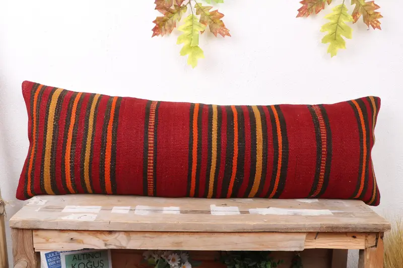 Luxury Pillow Cover, Handmade Rug Seat Pillow, Cushion, Kilim Rug Cushion, 12x36 Red Cushion Case, Boho Pillow, Gift Pillow, Vintage Kilim Pillow - 2