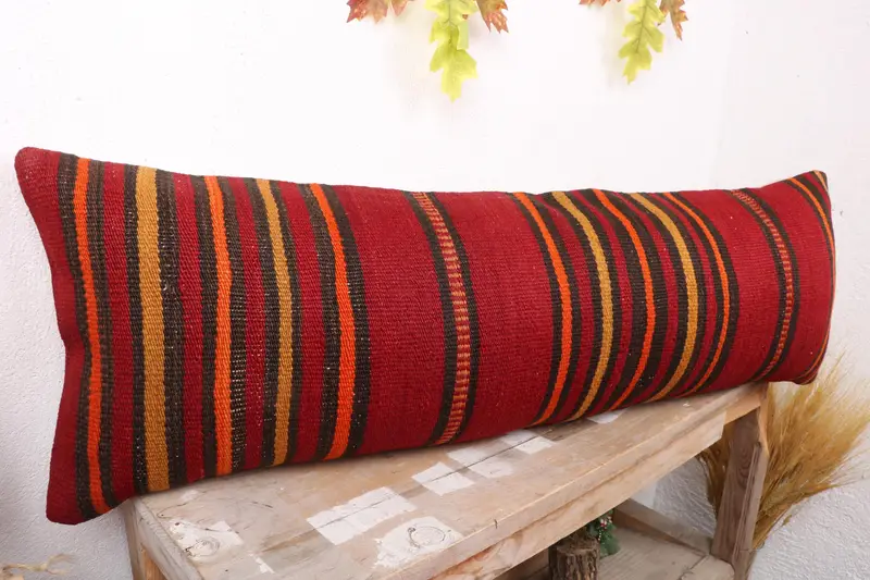 Luxury Pillow Cover, Handmade Rug Seat Pillow, Cushion, Kilim Rug Cushion, 12x36 Red Cushion Case, Boho Pillow, Gift Pillow, Vintage Kilim Pillow - 4