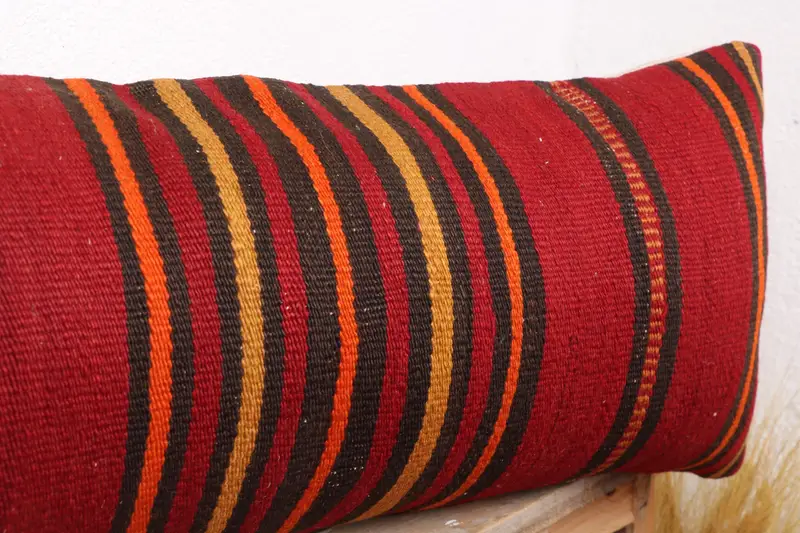 Luxury Pillow Cover, Handmade Rug Seat Pillow, Cushion, Kilim Rug Cushion, 12x36 Red Cushion Case, Boho Pillow, Gift Pillow, Vintage Kilim Pillow - 5