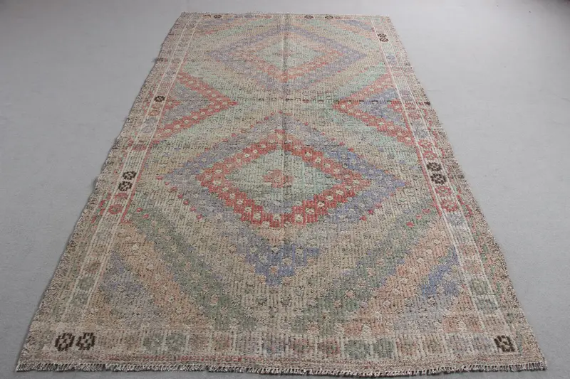 Yeşil & Kırmızı Kareli Halı, 5,3x9,4 ft Zarif Dekor