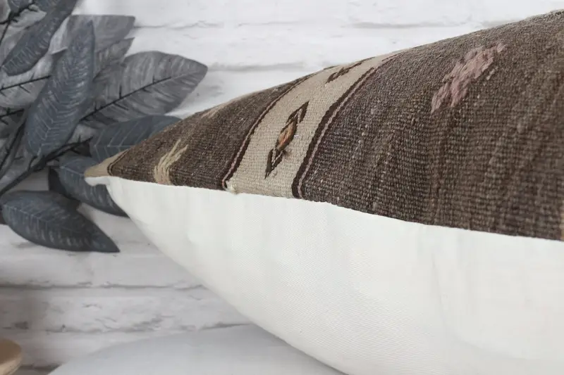Vintage Kilim Pillow, Cushion Case, Comfy Throw Pillow Case, Boho Pillow Sham Cover, Home Decor Pillow, 20x28 Brown Pillow Cover - 8