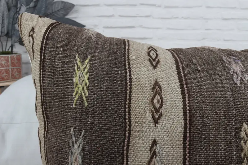 Vintage Kilim Pillow, Cushion Case, Comfy Throw Pillow Case, Boho Pillow Sham Cover, Home Decor Pillow, 20x28 Brown Pillow Cover - 5