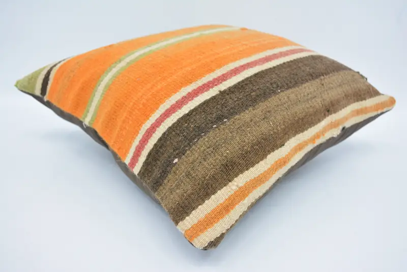 Kilim Cushion Sham, Cushion Cover, Vintage Kilim Pillow, Retro Throw Cushion Cover, 16x16 Orange Pillow Cover, Pillow for Couch - 6