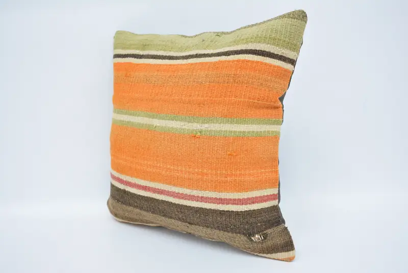 Kilim Cushion Sham, Cushion Cover, Vintage Kilim Pillow, Retro Throw Cushion Cover, 16x16 Orange Pillow Cover, Pillow for Couch - 4