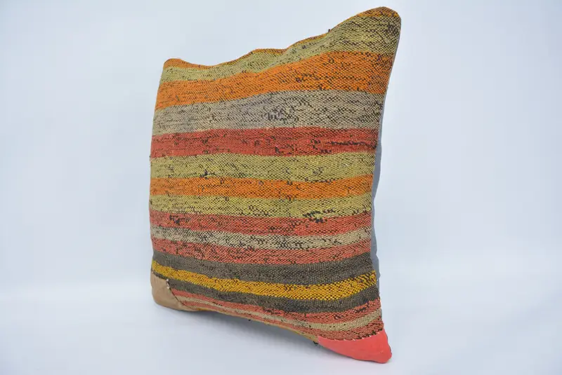 Vintage Pillow, Pillow Sham, Nomadic Pillow Case, Handmade Rug Seat Pillow Case, Antique Pillows, Turkish Kilim Pillow, 18x18 Green Pillow - 4