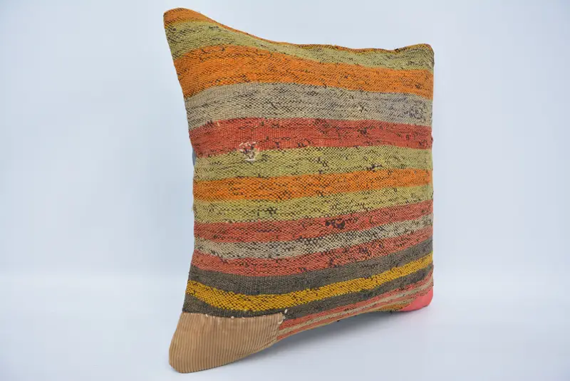 Vintage Pillow, Pillow Sham, Nomadic Pillow Case, Handmade Rug Seat Pillow Case, Antique Pillows, Turkish Kilim Pillow, 18x18 Green Pillow - 3
