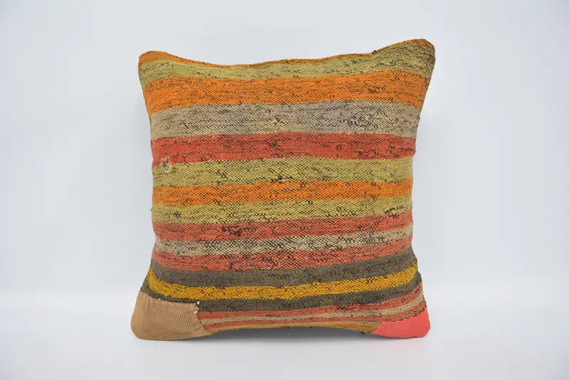Vintage Pillow, Pillow Sham, Nomadic Pillow Case, Handmade Rug Seat Pillow Case, Antique Pillows, Turkish Kilim Pillow, 18x18 Green Pillow - 1