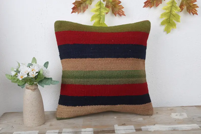 Cushion Case, Knitted Pillow Cover, 14x14 Red Cushion Case, Vintage Pillow, Interior Designer Pillow, Pillow for Sofa, Neutral Pillow Case - 2