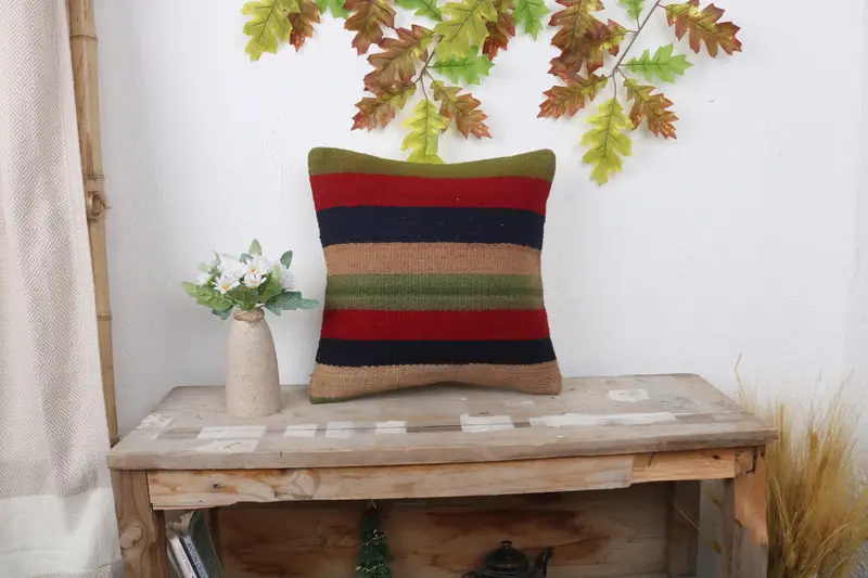 Cushion Case, Knitted Pillow Cover, 14x14 Red Cushion Case, Vintage Pillow, Interior Designer Pillow, Pillow for Sofa, Neutral Pillow Case - 1