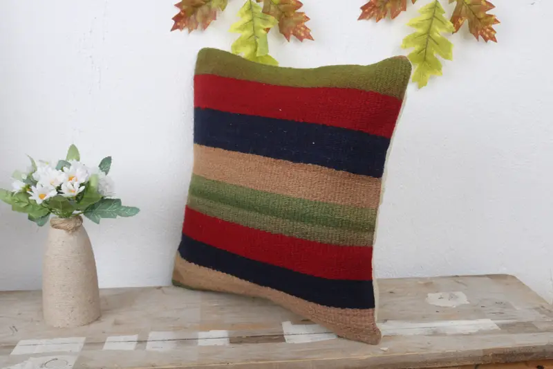 Cushion Case, Knitted Pillow Cover, 14x14 Red Cushion Case, Vintage Pillow, Interior Designer Pillow, Pillow for Sofa, Neutral Pillow Case - 4