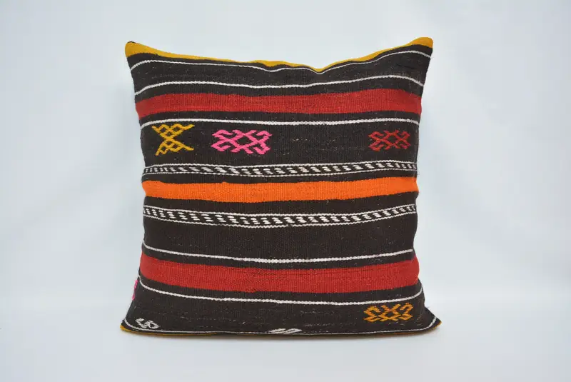 Braun & Orange besticktes Wurfkissen, Vintage Quadratisches Kissen