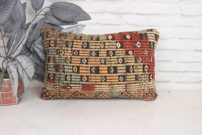 Kilim Pillow, Pillow for Couch, Turkish Kilim Pillow, Pattern Throw Pillow Cover, Pillow, 12x20 Red Cushion, Cozy Throw Pillow Sham - 1