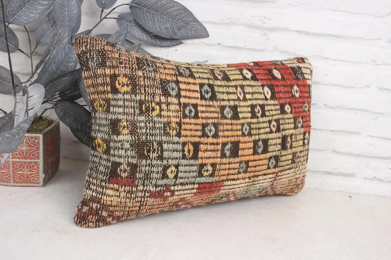 Kilim Pillow, Pillow for Couch, Turkish Kilim Pillow, Pattern Throw Pillow Cover, Pillow, 12x20 Red Cushion, Cozy Throw Pillow Sham - 3