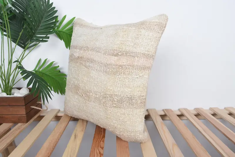 Kilim Pillow Cover, Boho Throw Pillow Sham, Outdoor Patio Pillow Cover, 20x20 Beige Cushion Case, Pillow, Kilim Cushion Sham, Kilim Pillow - 5