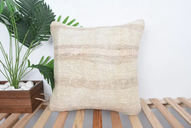 Kilim Pillow Cover, Boho Throw Pillow Sham, Outdoor Patio Pillow Cover, 20x20 Beige Cushion Case, Pillow, Kilim Cushion Sham, Kilim Pillow - 1