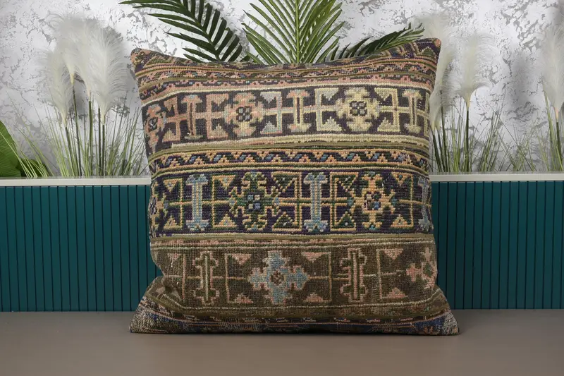 Beige Turkish Geometric Pillow Sham, 32x32 inch Gift Pillow Cover - 1