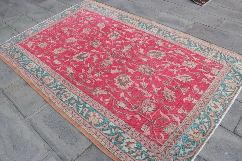 Turkish 5.1x8.1 ft Rug, Large Vintage Rug, Red Blue Ombré Wool Rug - 1