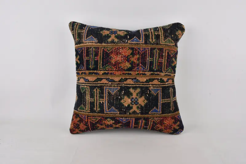 Antique Pillows, Vintage Kilim Pillow, Garden Cushion Cover, Aztec Cushion, 24x24 Blue Pillow, Cushion Cover, Interior Designer Pillow - 1