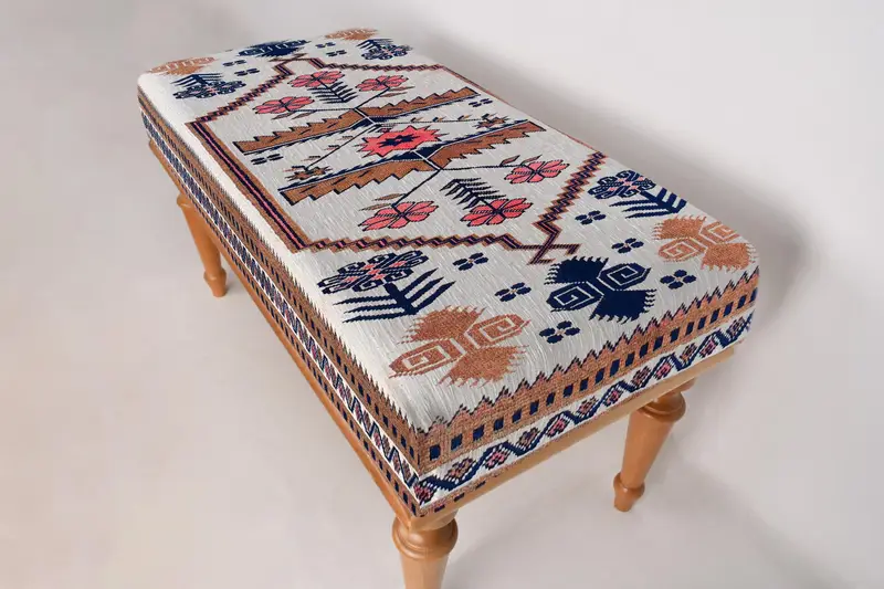 モジュール式ホワイト&ブラウンオットマンセット、キリム風ソファオットマン