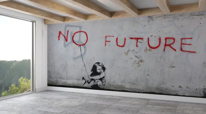 Keine zukünftige Wanddekoration, Bansky Kein zukünftiges digitales Papier, Tapete Grenze, Malen Wandmalerei, Banksy Girl Wall -Poster, abnehmbares Tapete, - 1