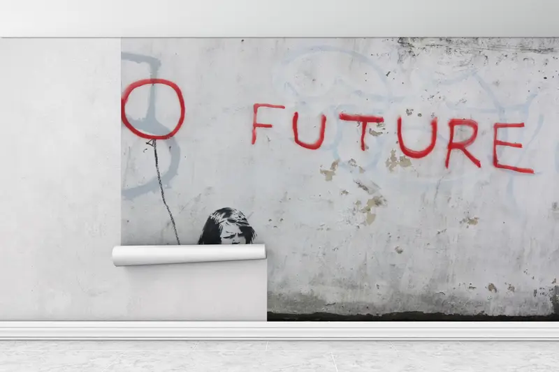 Keine zukünftige Wanddekoration, Bansky Kein zukünftiges digitales Papier, Tapete Grenze, Malen Wandmalerei, Banksy Girl Wall -Poster, abnehmbares Tapete, - 2