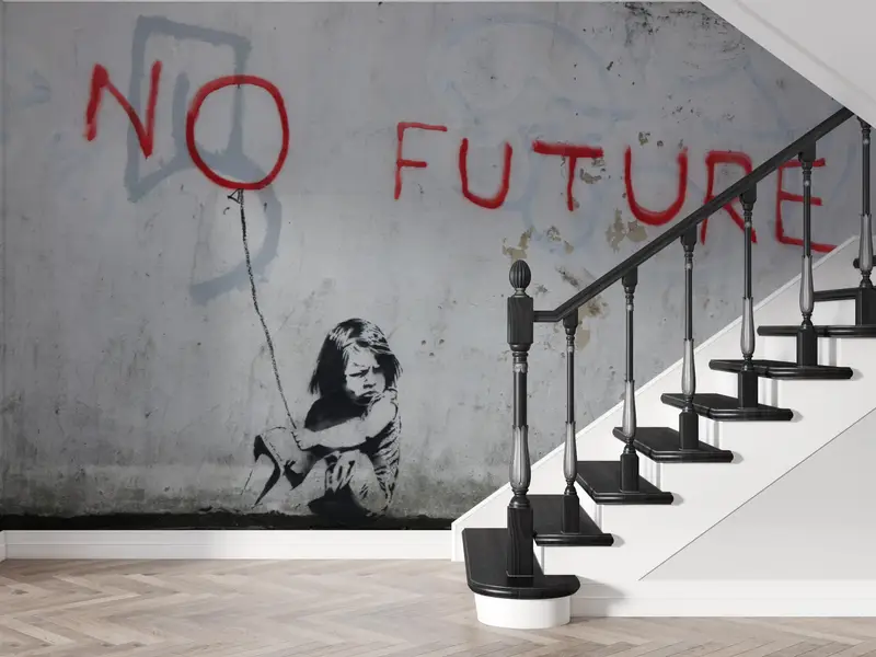 Keine zukünftige Wanddekoration, Bansky Kein zukünftiges digitales Papier, Tapete Grenze, Malen Wandmalerei, Banksy Girl Wall -Poster, abnehmbares Tapete, - 6