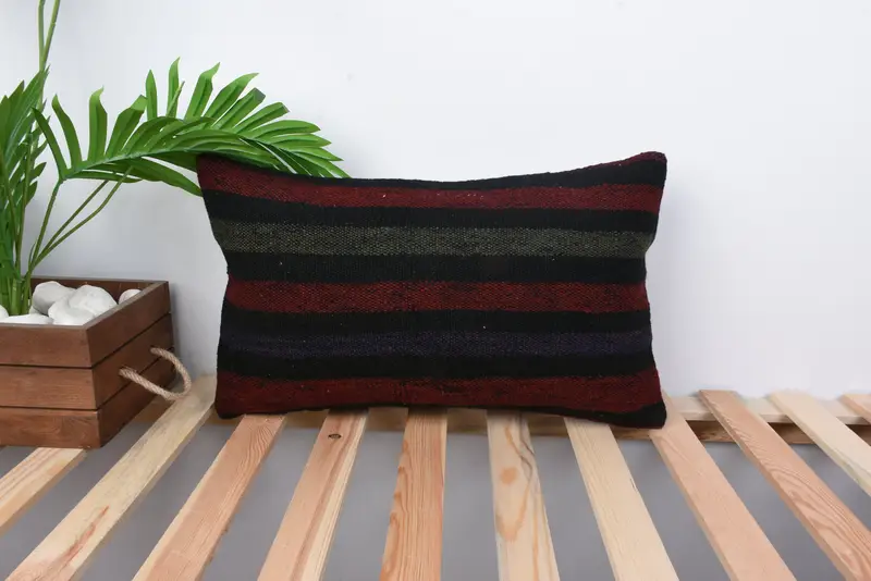Floor Pillow Sham, Ethnical Kilim Rug Pillow, Vintage Pillow, 12x20 Red Cushion Case, Outdoor Throw Pillow, Kilim Pillow, Pillow Case - 1