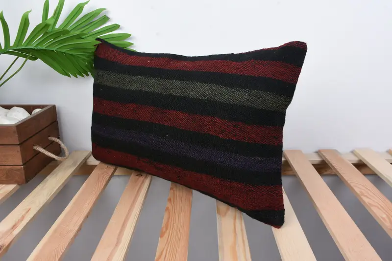 Floor Pillow Sham, Ethnical Kilim Rug Pillow, Vintage Pillow, 12x20 Red Cushion Case, Outdoor Throw Pillow, Kilim Pillow, Pillow Case - 5