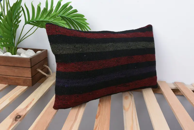 Floor Pillow Sham, Ethnical Kilim Rug Pillow, Vintage Pillow, 12x20 Red Cushion Case, Outdoor Throw Pillow, Kilim Pillow, Pillow Case - 4