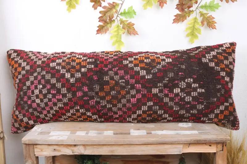 Comfy Throw Pillow Cover, Handmade Kilim Cushion, Cushion Cover, Kilim Pillow, Decorative Bolster Pillow, 16x43 Red Pillow Case, Kilim Pillow Cover - 2
