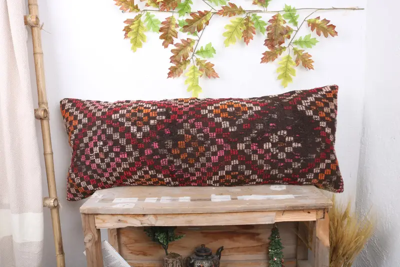 Comfy Throw Pillow Cover, Handmade Kilim Cushion, Cushion Cover, Kilim Pillow, Decorative Bolster Pillow, 16x43 Red Pillow Case, Kilim Pillow Cover - 1
