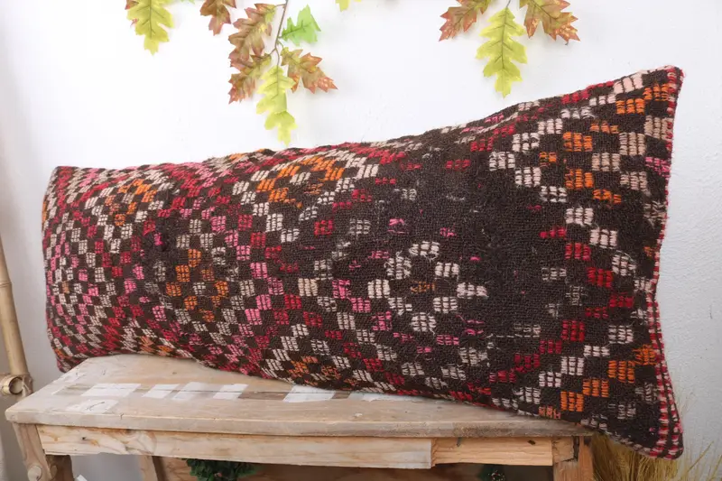 Comfy Throw Pillow Cover, Handmade Kilim Cushion, Cushion Cover, Kilim Pillow, Decorative Bolster Pillow, 16x43 Red Pillow Case, Kilim Pillow Cover - 4