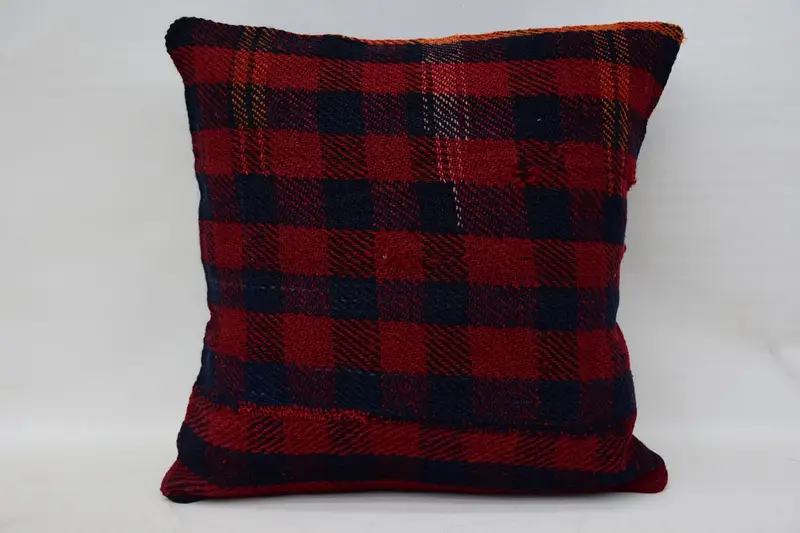 16x16 inch Vintage Moroccan Pillow Sham, Striped FloorRed Art Deco Cushion Cover - 1