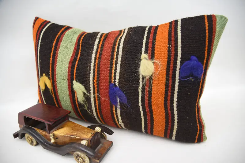 Kilim Pillow, Traditional Cushion Cover, Anatolian Cushion Case, Vintage Pillow, 12x20 Brown Pillow Case, Gift Pillow, Cushion Cover - 3