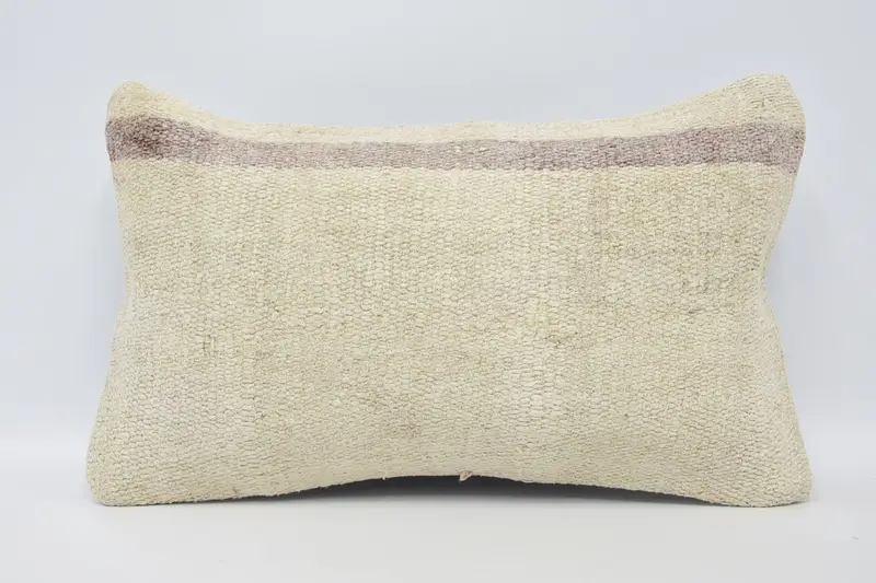 Pillow Cover, 12x20 Beige Pillow, Pillow for Sofa, Handmade Kilim Cushion, Anatolian Pillow Cover, Indoor Pillow Sham, Ethnical Kilim Rug Pillow - 1