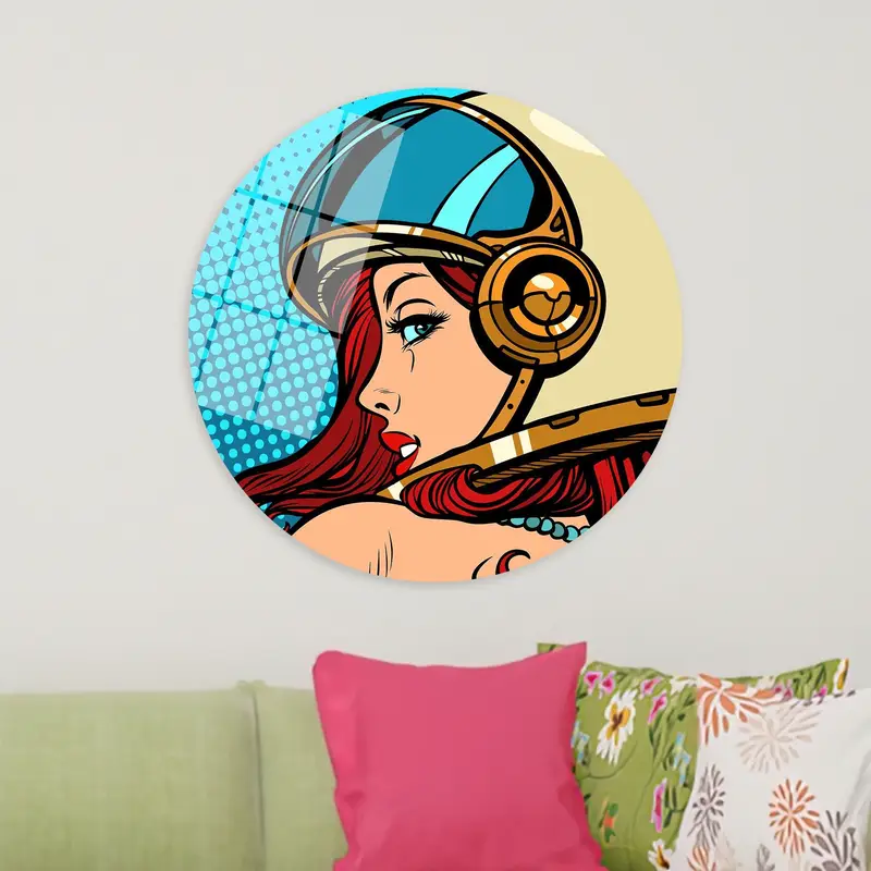 ポップアート宇宙飛行士女性キャンバス: 鮮やかなプリント壁装飾