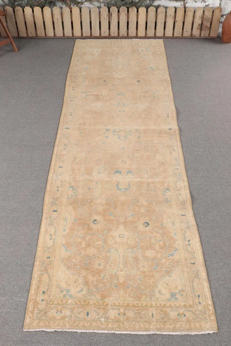 Handmade Brown & Blue Ikat Rug, 3,4x10,2 ft