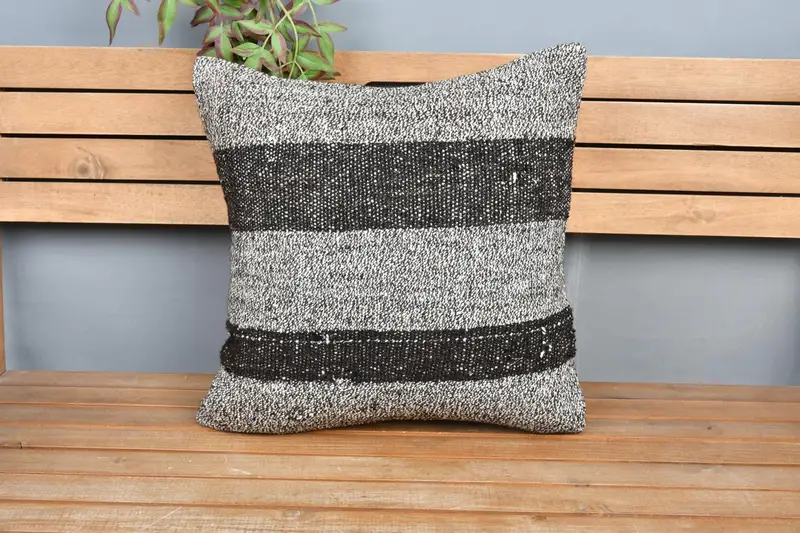 Boho Pillow, Pillow for Sofa, Farmhouse Pillow Case, Pillow Case, 20x20 Brown Pillow Cover, Sofa Bolster Pillow Sham, Kilim Pillow Cover - 6