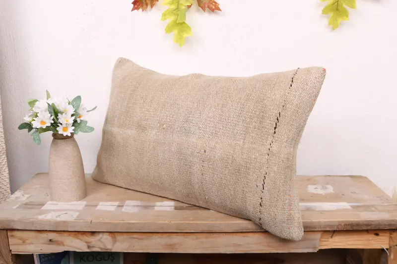 Vintage Kilim Throw Pillow, Pillow Cover, Armchair Cushion Cover, Turkish Kilim Pillow, 12x20 Beige Pillow Sham, Kilim Pillow Cover - 4