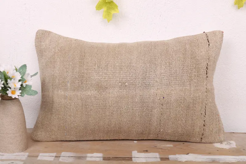 Vintage Kilim Throw Pillow, Pillow Cover, Armchair Cushion Cover, Turkish Kilim Pillow, 12x20 Beige Pillow Sham, Kilim Pillow Cover - 2