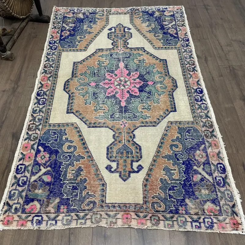 Mavi Soyut Halı, 4,3x7,1 ft Zarif Ev Dekoru