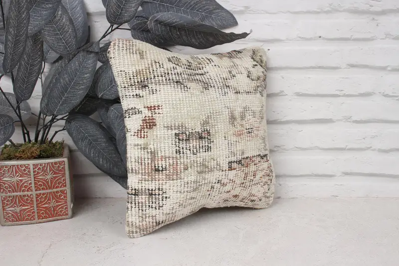12x12 Beige Cushion, Christmas Cushion Case, Pillow Sham, Boho Pillow Sham Cover, Vintage Pillow, Antique Pillows, Hippie Throw Pillow Sham - 3
