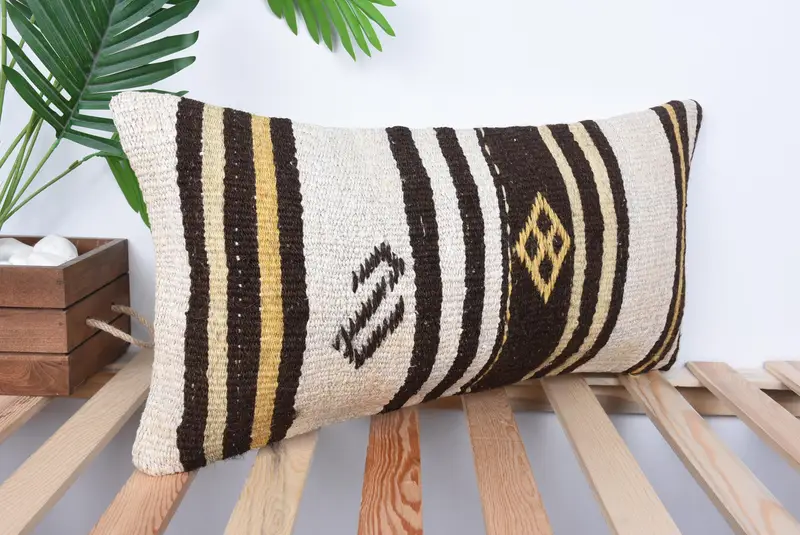 Art Deco Cushion Cover, Turkish Pillow, Pillow Cover, Vintage Pillow, 12x24 Beige Pillow Cover, Interior Designer Pillow, Ethnic Throw Cushion - 4