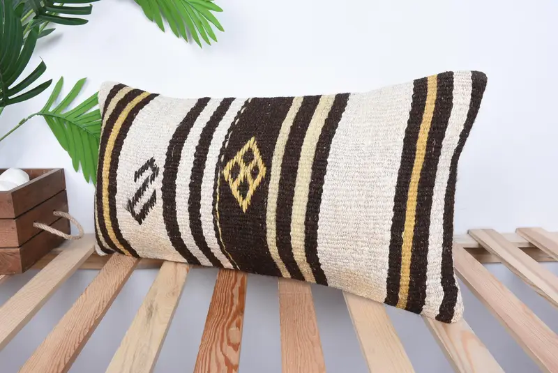 Art Deco Cushion Cover, Turkish Pillow, Pillow Cover, Vintage Pillow, 12x24 Beige Pillow Cover, Interior Designer Pillow, Ethnic Throw Cushion - 5