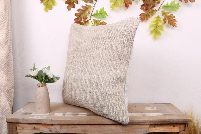 Vintage Kilim Pillow, Boho Pillow Sham Cover, Cushion Cover, Handmade Rug Seat Pillow Sham, 18x18 White Pillow Cover, Vintage Pillow - 4