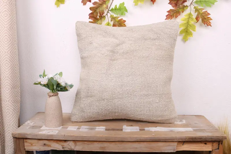Vintage Kilim Pillow, Boho Pillow Sham Cover, Cushion Cover, Handmade Rug Seat Pillow Sham, 18x18 White Pillow Cover, Vintage Pillow - 1