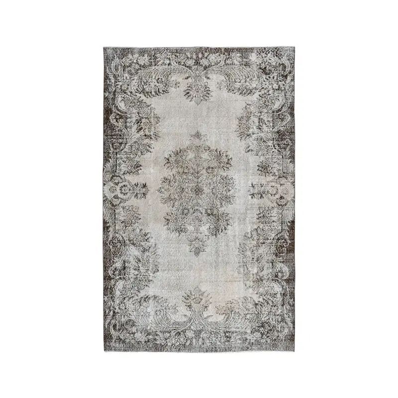 Turkish Rug, 5.4x9 ft Large Vintage Rug, Oushak Gray Brown Plants & trees Rug - 1